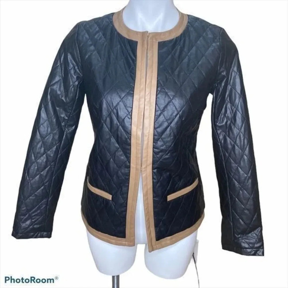 - Joan Rivers Black Taupe faux leather jacket - Picture 1 of 9